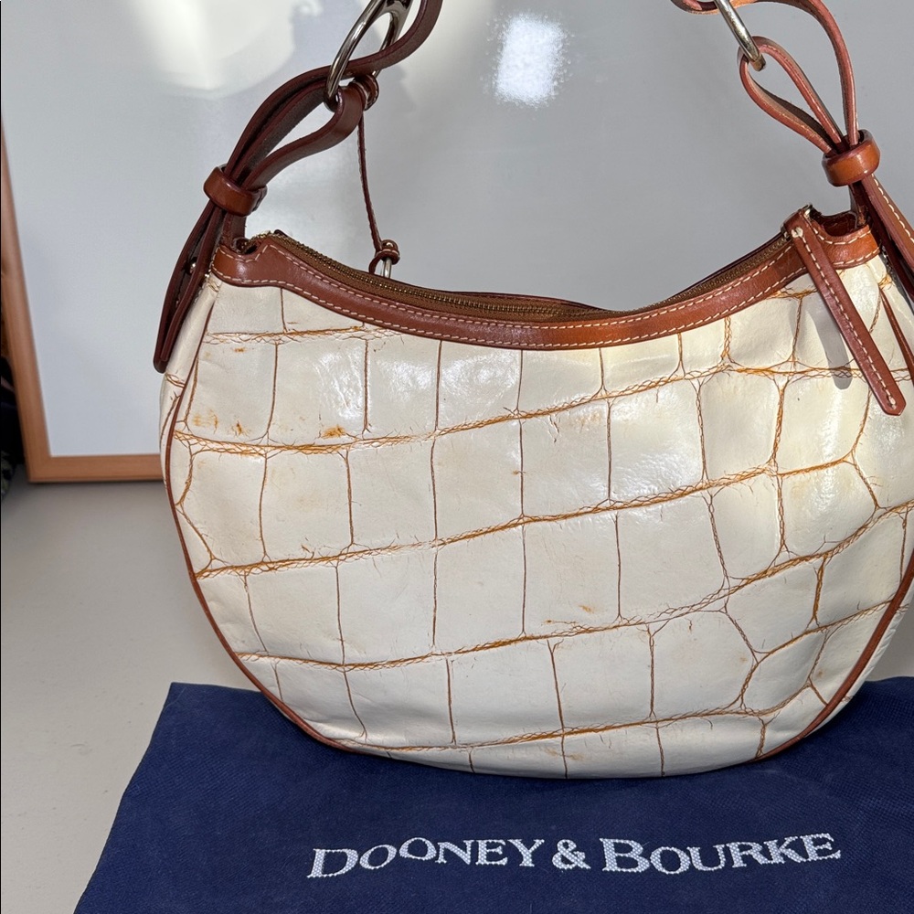 Dooney & Bourke Croc Embossed Shoulder Bag Cream Brown Leather Y2K Hobo Bag - Picture 12 of 12